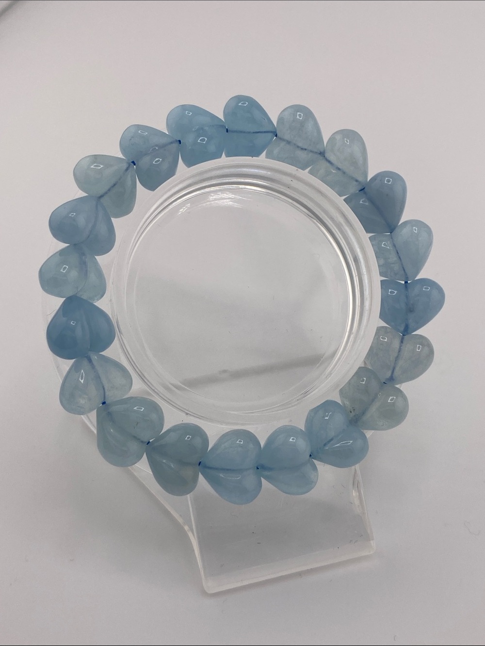 High Quality Aquamarine Heart Bracelet - Genuine Translucent Blue Carved Beads